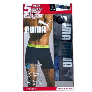 Puma Mens 5 Pack Boxer Briefs Athletic Fit Moisture Wicking Size L